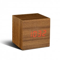 Gingko Cube Click Clock - Teak with Red LED